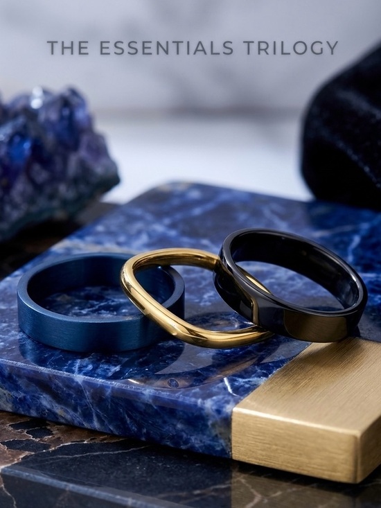 Other - UNISEX Blue, Gold & Black Men's Stacking Rings Set - Minimal Modern Style